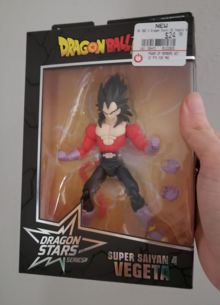 SS4 Vegeta in package, complete with GameStop price tag.