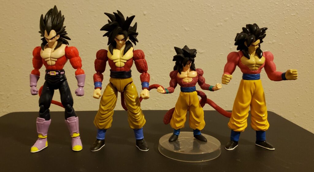 SS4 Vegeta & Goku from Dragon Stars with some earlier SS4 Goku figures from Bandai.