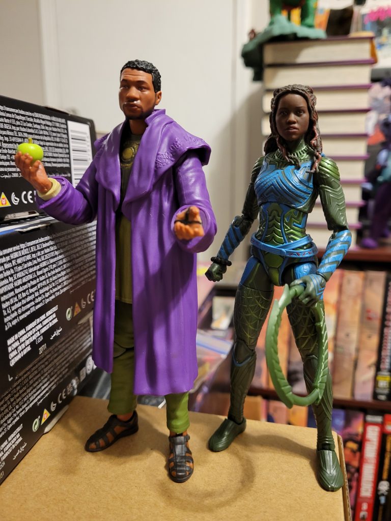 Marvel Legends He-Who-Remains & Nakia from the Loki Disney+ series and Black Panther: Wakanda Forever film, respectively.